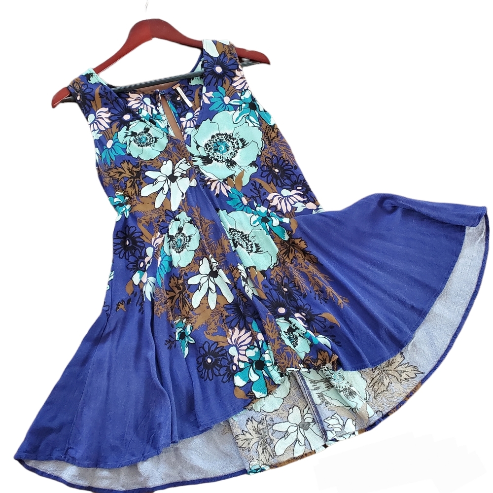 Free People Blue Floral Summer Mini Dress Sleeveless High Low XS